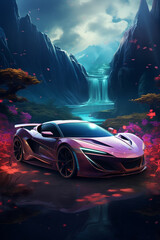 New car with beautiful Background. AI-Generated Image