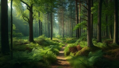 Obraz premium A tranquil forest scene in a 16_9 ratio.