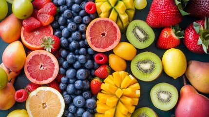 A colorful assortment of fresh fruits, promoting wellness and nutrition in a natural setting
