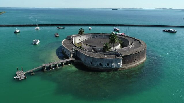 Aerial view of Forte de S&atilde;o Marcelo, built in 1608, Ba&iacute;a de Todos os Santos - Salvador, Bahia, Brazil