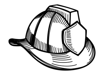 Doodle line art vector illustration of a firefighter helmet isolated on white