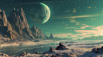 Illustrate a scene showcasing humans colonizing distant exoplanets using terraforming technology