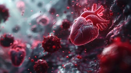 3D rendering image depicting common heart conditions and diseases such as coronary artery disease, heart failure, and arrhythmias
