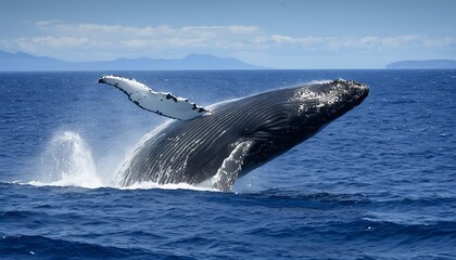 Fototapeta premium Majestic Humpback Whale Breaching the Surface: A Breathtaking Marine Encounter 