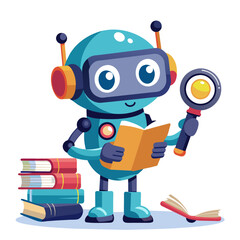 A tiny robot with book