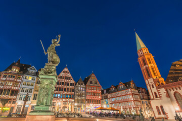 Frankfurt Germany, night city skyline at Romer old town square