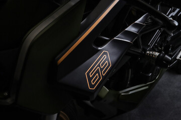 Fototapeta premium Custom sport motorcycle on dark garage