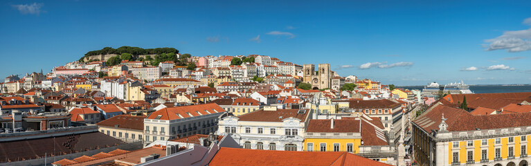 Lisbon Portugal, high angle view panorama city skyline at Lisbon Baixa district with Lisbon Pantheon