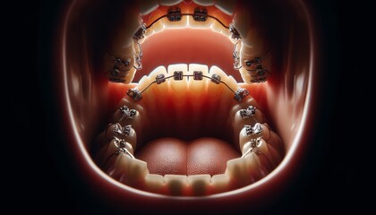 A close-up of teeth with lingual braces, illustrating the hidden aspect of these behind-the-teeth braces.