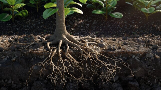 Mangrove roots forest under soil beach conservation environment