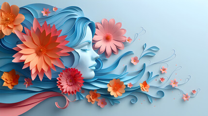 Happy Women's Day floral decorations in paper art style, perfect for celebrating and empowering women.