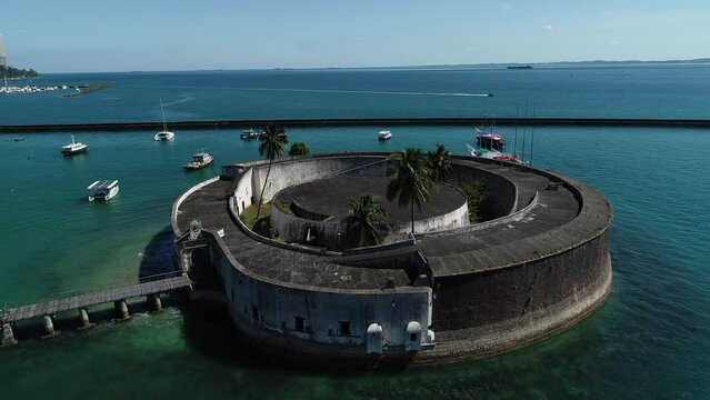 Aerial view of Forte de S&atilde;o Marcelo, built in 1608, Ba&iacute;a de Todos os Santos - Salvador, Bahia, Brazil