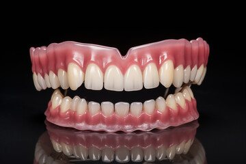 Obraz premium Dental Practice PartnershipsDental Prosthesis: Close-up of removable dental prostheses like dentures or partials, customized to fit a patient's mouth comfortably.