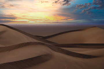 A dusk of sand dune at Mhamid el Ghizlane in Morocco telephoto shot