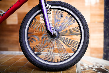 close up of a wheel on a bicycle