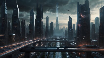 A futuristic metropolis where transportation is achieved through teleportation portals scattered across the cityscape ai_generated