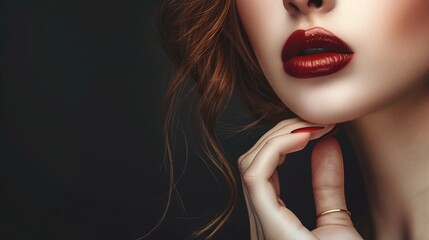 Beautiful woman enhancing her lips: lip augmentation cosmetic procedure concept