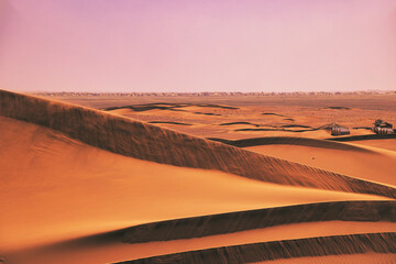 A dusk of sand dune at Mhamid el Ghizlane in Morocco telephoto shot