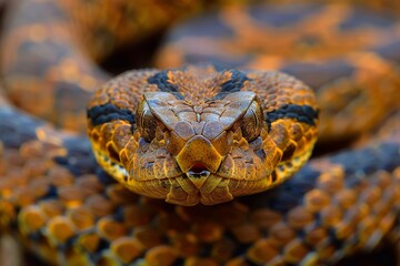 Fototapeta premium An incredible close-up image of the snake, the bright color of the scales. Viper and eel season concept