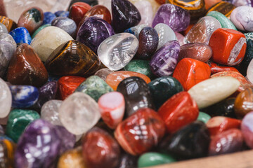 Semi-precious stones are all lying together