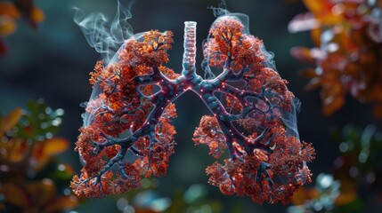 3D rendering image illustrating the anatomy of the lungs, including lobes, bronchial tree, alveoli, and blood vessels - obrazy, fototapety, plakaty
