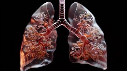 3D rendering image depicting lung compliance, the ability of the lungs to expand and recoil during breathing, influenced by factors such as elasticity and surface tension