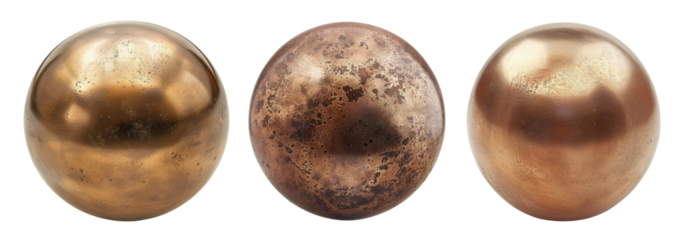 Three bronze balls isolated on transparent background