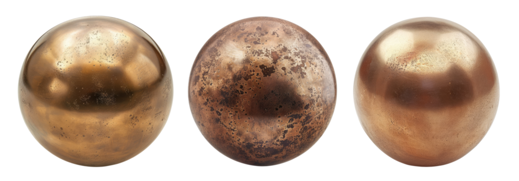 Three bronze balls isolated on transparent background