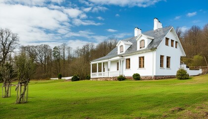 Obraz premium house in the village, Luxury white house in the village, Ai Generate 