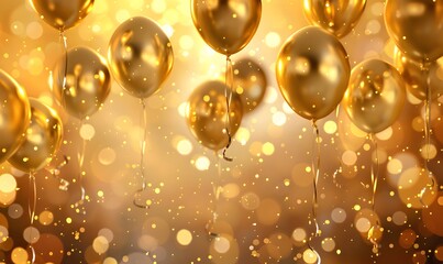 an invitation card with a lot of golden balloons, Generative AI