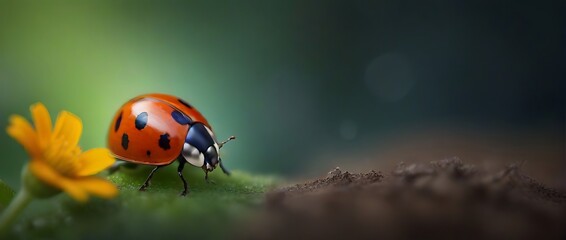 Ladybug on green grass. Natural background. Selective focus.
