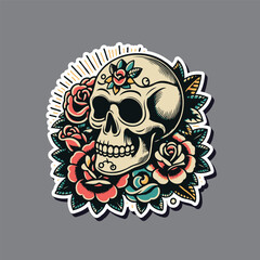 Old school skull tattoo vector design