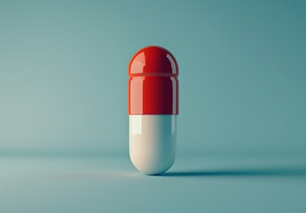 Red and white Capsule pill on blue background. 