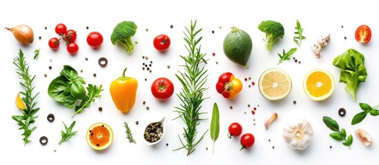 A collection of fresh items separated on a white background.