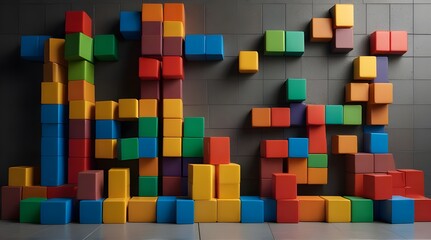 blocks building Plastic toy block background wall frame blank.generative.ai