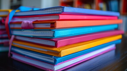 Organizational Tools A stack of colorful notebooks and planners, essential for keeping life on track