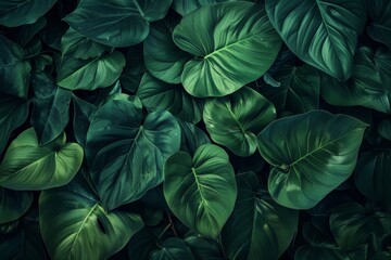 Abstract texture of green leaves against a dark nature background