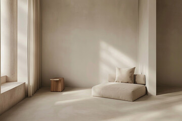 Soft beige tones in a minimalist room