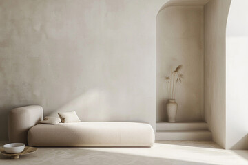 Soft beige tones in a minimalist room