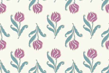 floral ethnic ikat seamless pattern traditional design for background, carpet, wallpaper, clothing, wrapping, fabric, vector illustration, embroidery style, Ajrakh, block print, batik print allovers