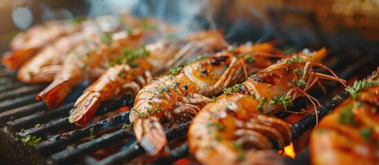 Close-up of shrimp freshly grilled