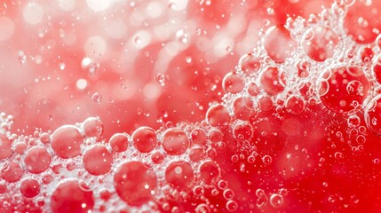 Macro close-up of vibrant red bubbles in a liquid, showing intricate details and texture.