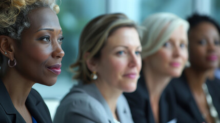 Multiracial Female Executives Collaborating in Corporate Boardroom Strategy Session