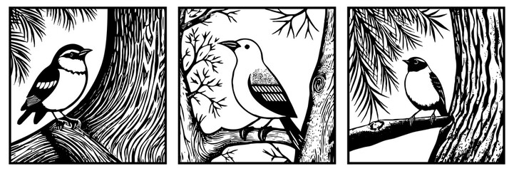 Fototapeta premium Bird . Animal black and white illustration . Logo design, for use in graphics. Generated by Ai
