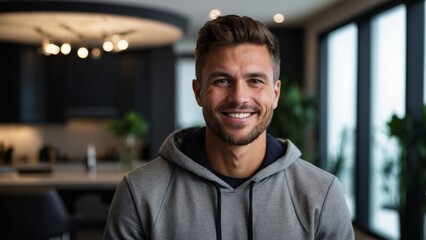 Obraz premium Portrait of successful senior businessman headshot of executive consultant looking at camera smiling inside modern home office building