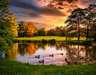 Mallard Ducks at Sunset