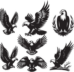 Fototapeta premium Eagle silhouette set. Eagle illustration