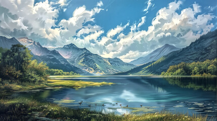 Obraz premium The natural images of beautiful lakes and mountains look peacefu
