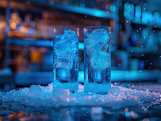 Science and research concepts , ice cubes on blue background