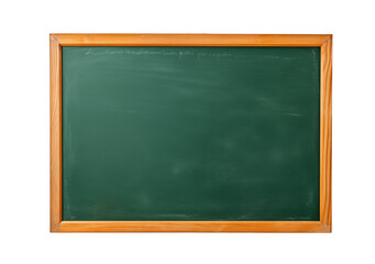 Clean green chalkboard with a smooth wooden frame, ready for writing, isolated on transparent background. Generative AI